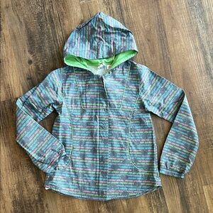 Roxy heart/Striped Hooded rain Jacket with Green Lining